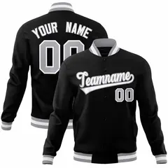 Black White Gray Classic Varsity Full-Snap Letterman Jacket 1