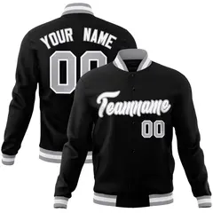 Black White Gray Classic Varsity Full-Snap Letterman Jacket