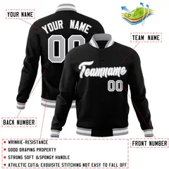 Black White Gray Classic Varsity Full-Snap Letterman Jacket 4