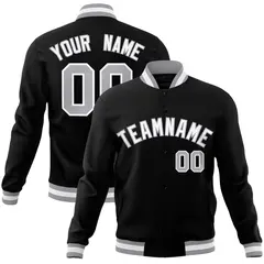 Black White Gray Classic Varsity Full-Snap Letterman Jacket
