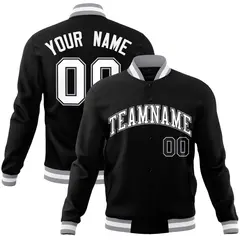 Black White Gray Classic Varsity Full-Snap Letterman Jacket 1