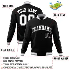 Black White Gray Classic Varsity Full-Snap Letterman Jacket 4
