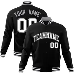 Black White Gray Classic Varsity Full-Snap Letterman Jacket 1