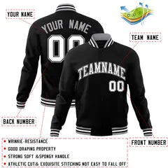 Black White Gray Classic Varsity Full-Snap Letterman Jacket 4