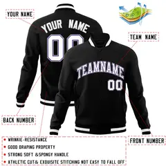 Black White Gray Classic Varsity Full-Snap Letterman Jacket 4