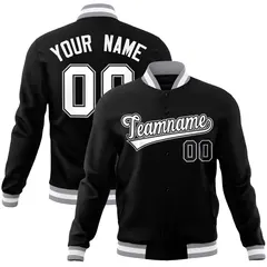 Black White Gray Classic Varsity Full-Snap Letterman Jacket