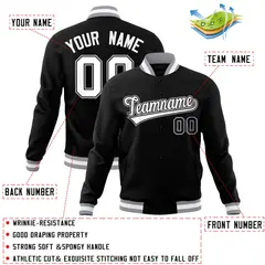 Black White Gray Classic Varsity Full-Snap Letterman Jacket 4