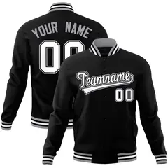 Black White Gray Classic Varsity Full-Snap Letterman Jacket