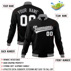 Black White Gray Classic Varsity Full-Snap Letterman Jacket 4