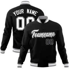 Black White Gray Classic Varsity Full-Snap Letterman Jacket 1