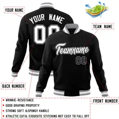 Black White Gray Classic Varsity Full-Snap Letterman Jacket 4