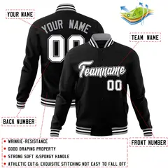 Black White Gray Classic Varsity Full-Snap Letterman Jacket 4