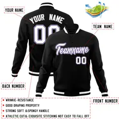 Black White Gray Classic Varsity Full-Snap Letterman Jacket 4