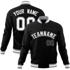 Black White Gray Classic Varsity Full-Snap Letterman Jacket