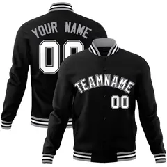 Black White Gray Classic Varsity Full-Snap Letterman Jacket