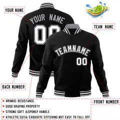 Black White Gray Classic Varsity Full-Snap Letterman Jacket 4