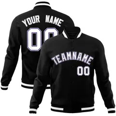 Black White Gray Classic Varsity Full-Snap Letterman Jacket