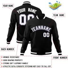 Black White Gray Classic Varsity Full-Snap Letterman Jacket 4