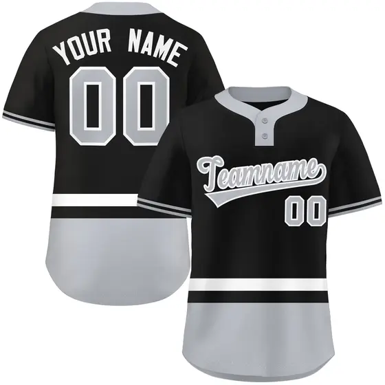 Black White-Gray Color Block Two-Button Softball Jersey