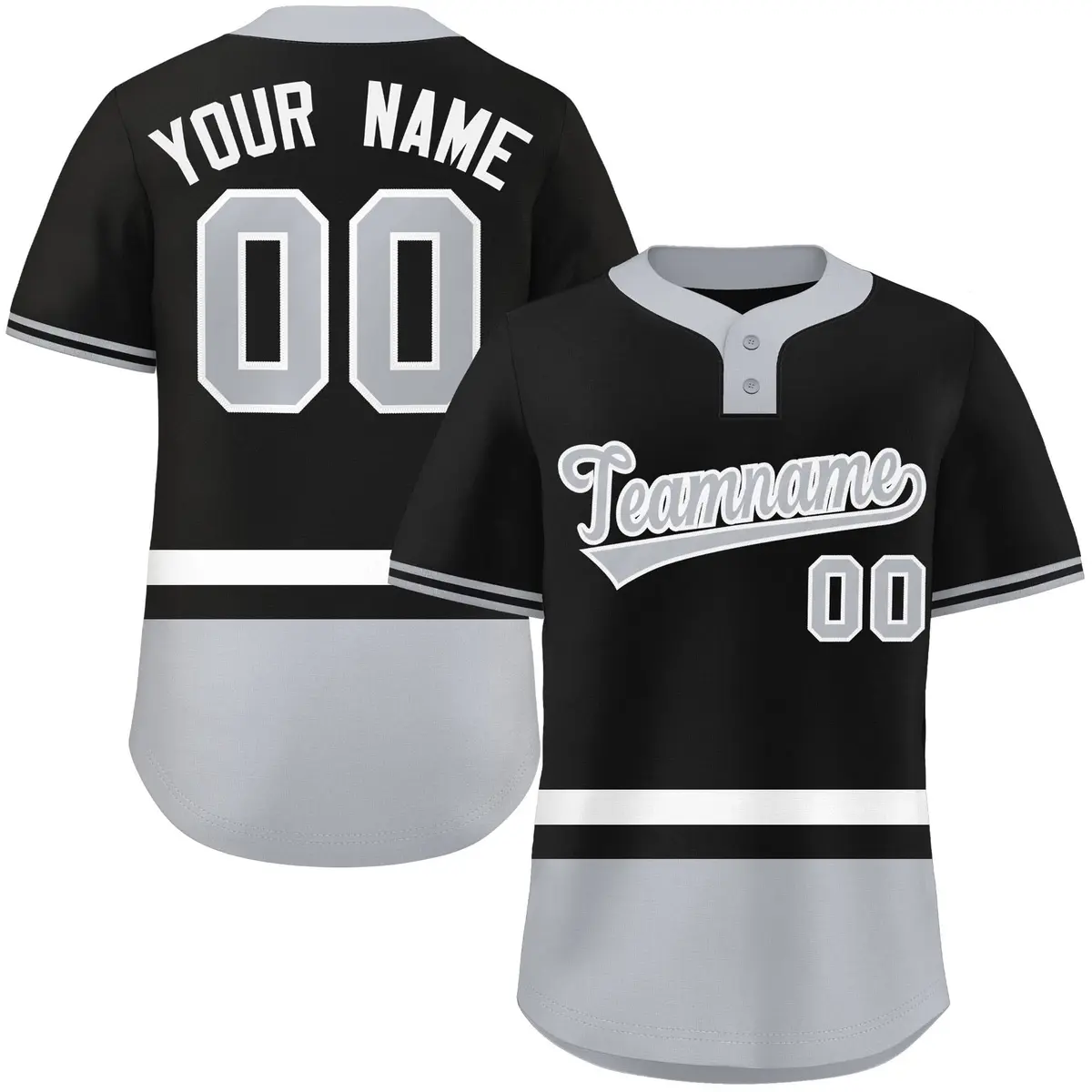Black White-Gray Color Block Two-Button Softball Jersey