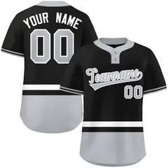 Black White-Gray Color Block Two-Button Softball Jersey 1