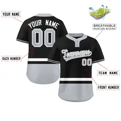 Black White-Gray Color Block Two-Button Softball Jersey 2