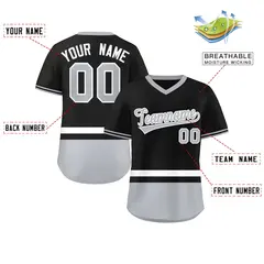 Black White-Gray Color Block V-Neck Pullover Baseball Jersey 2