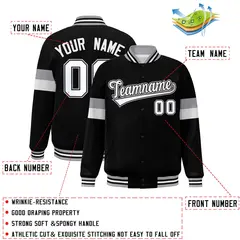 Black White-Gray Color Block Varsity Full-Snap Baseball Jacket 2