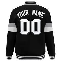 Black White-Gray Color Block Varsity Full-Snap Baseball Jacket 4