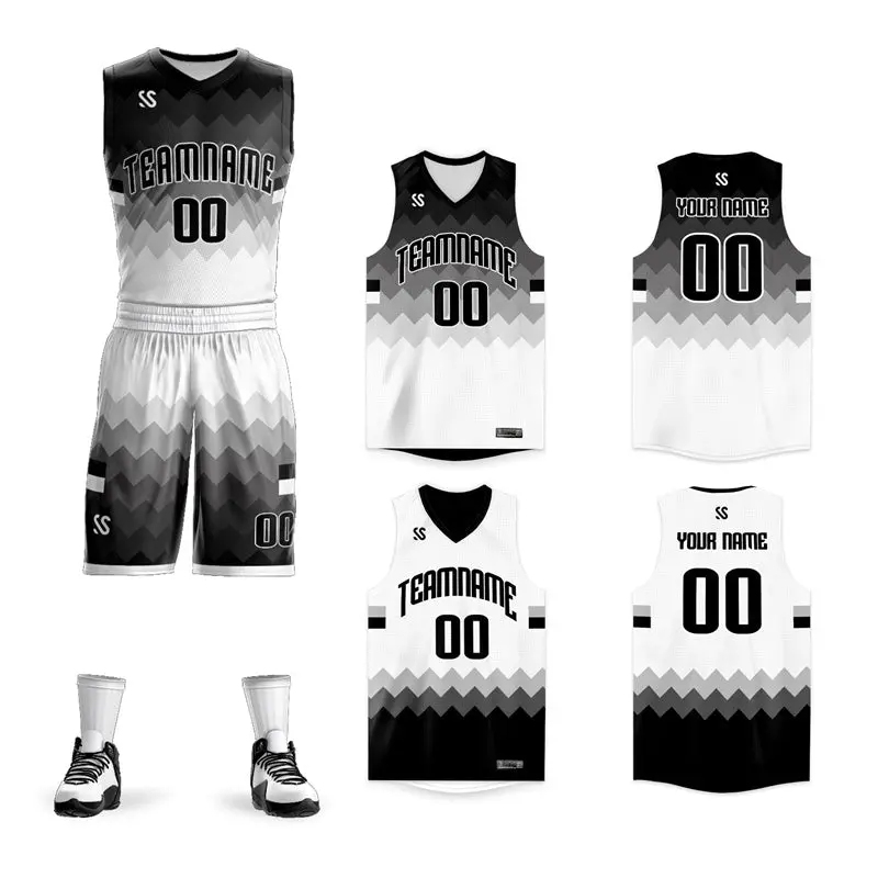 Black White-Gray Double Side Basketball Jersey Sets