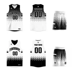 Black White-Gray Double Side Basketball Jersey Sets 6