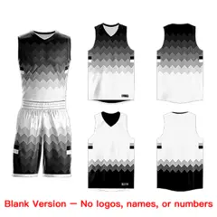 Black White-Gray Double Side Basketball Jersey Sets 8