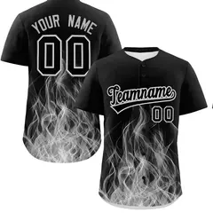 Black White Gray Flame Graffiti Baseball Jersey