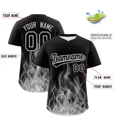 Black White Gray Flame Graffiti Baseball Jersey 2