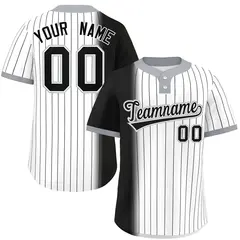 Black White-Gray Gradient Stripe Two-Button Softball Jersey 1