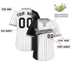 Black White-Gray Gradient Stripe Two-Button Softball Jersey 2