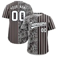 Black White Gray Hawaii Tropical Flower Stripe Baseball Jersey