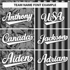 Black White Gray Hawaii Tropical Flower Stripe Baseball Jersey 3
