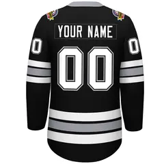 Black White-Gray Lace-Up Neck Hockey Jersey 4