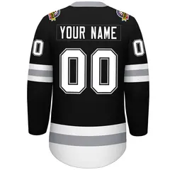 Black White-Gray Lace-Up Neck Hockey Jersey 4