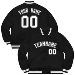 Black White-Gray Letterman Solid Varsity Full-Snap Jacket 1