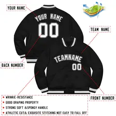 Black White-Gray Letterman Solid Varsity Full-Snap Jacket 2