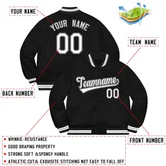 Black White-Gray Letterman Solid Varsity Full-Snap Jacket 2