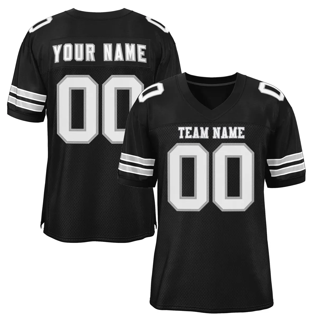 Black White-Gray Mesh Football Jersey
