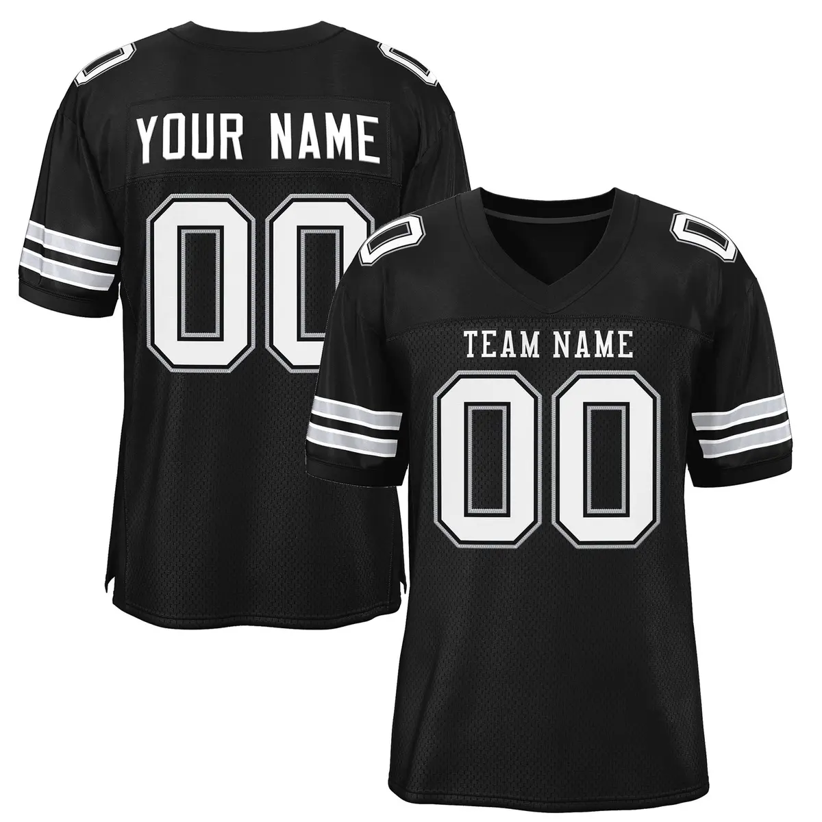 Black White-Gray Mesh Football Jersey