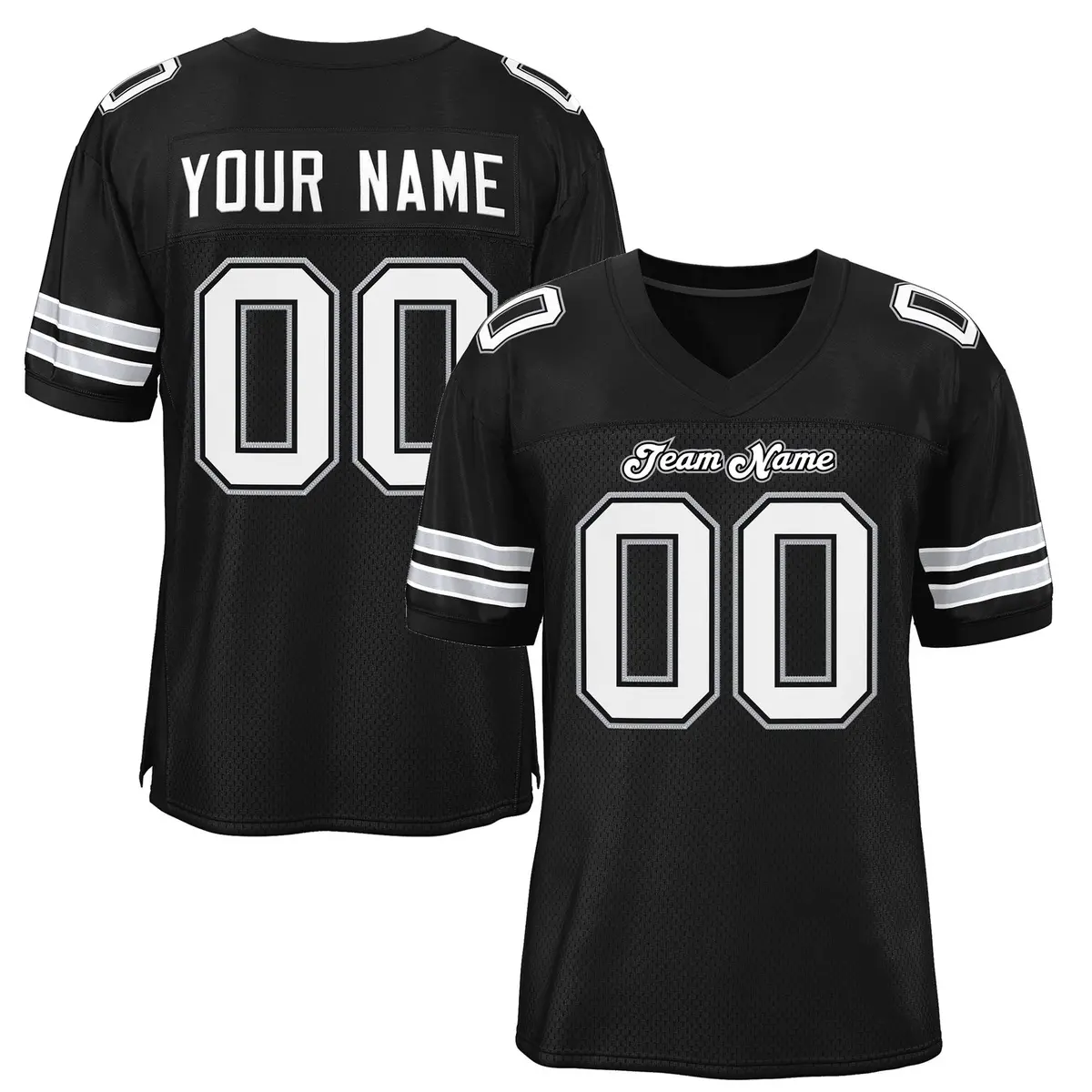 Black White-Gray Mesh Football Jersey