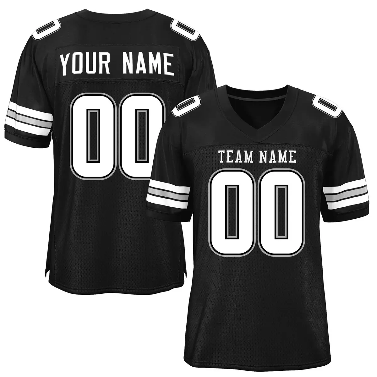 Black White-Gray Mesh Football Jersey
