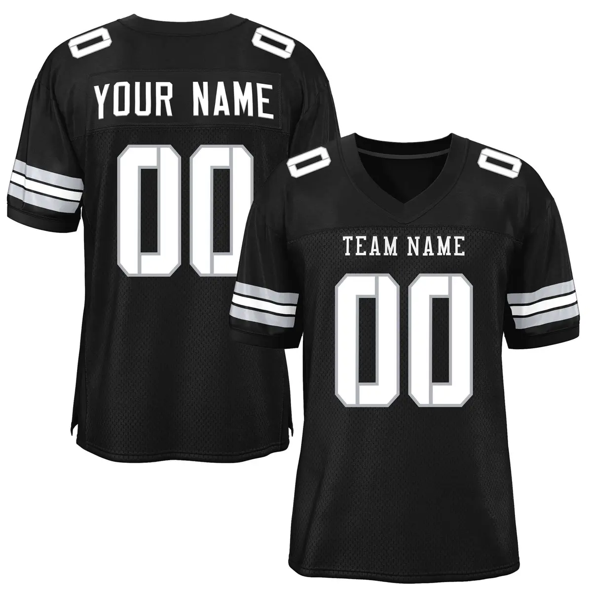 Black White-Gray Mesh Football Jersey
