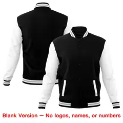 Black White Gray Raglan Sleeves Full-Snap Letterman Cotton Jacket 6