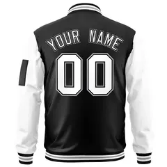 Black White-Gray Raglan Sleeves Varsity Full-Zip Letterman Bomber Jacket 4